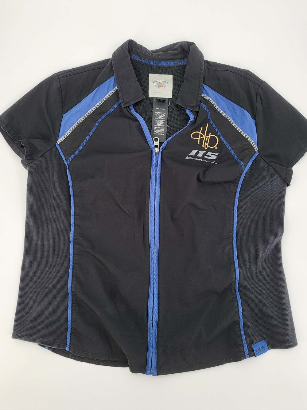 Harley-Davidson Black and Blue Short-Sleeve Button Front Womens Shirt